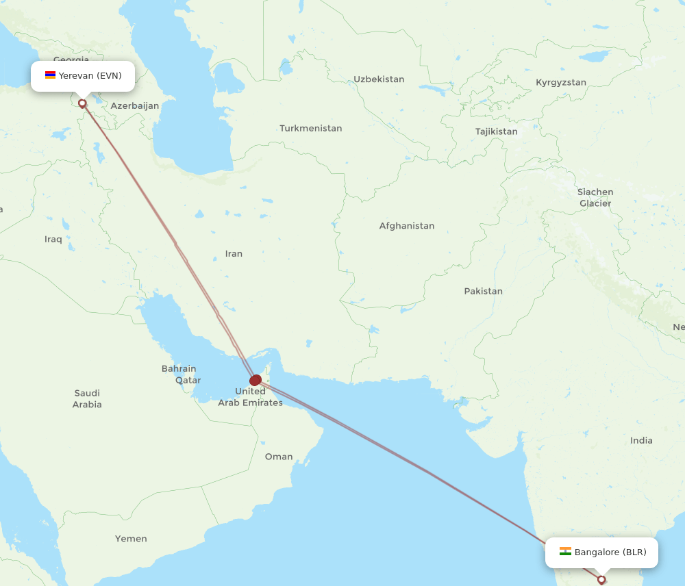 EVN-BLR flight routes