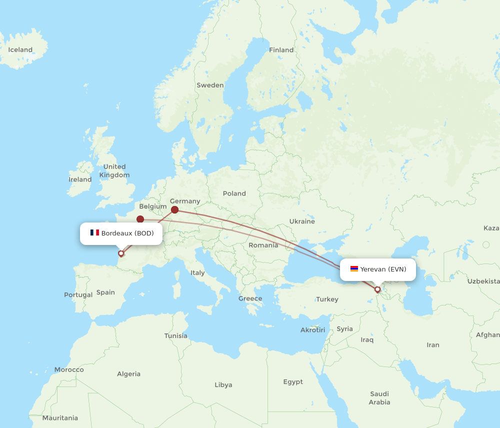 EVN-BOD flight routes