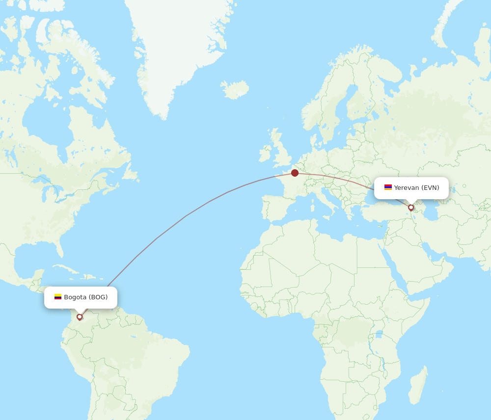 EVN-BOG flight routes