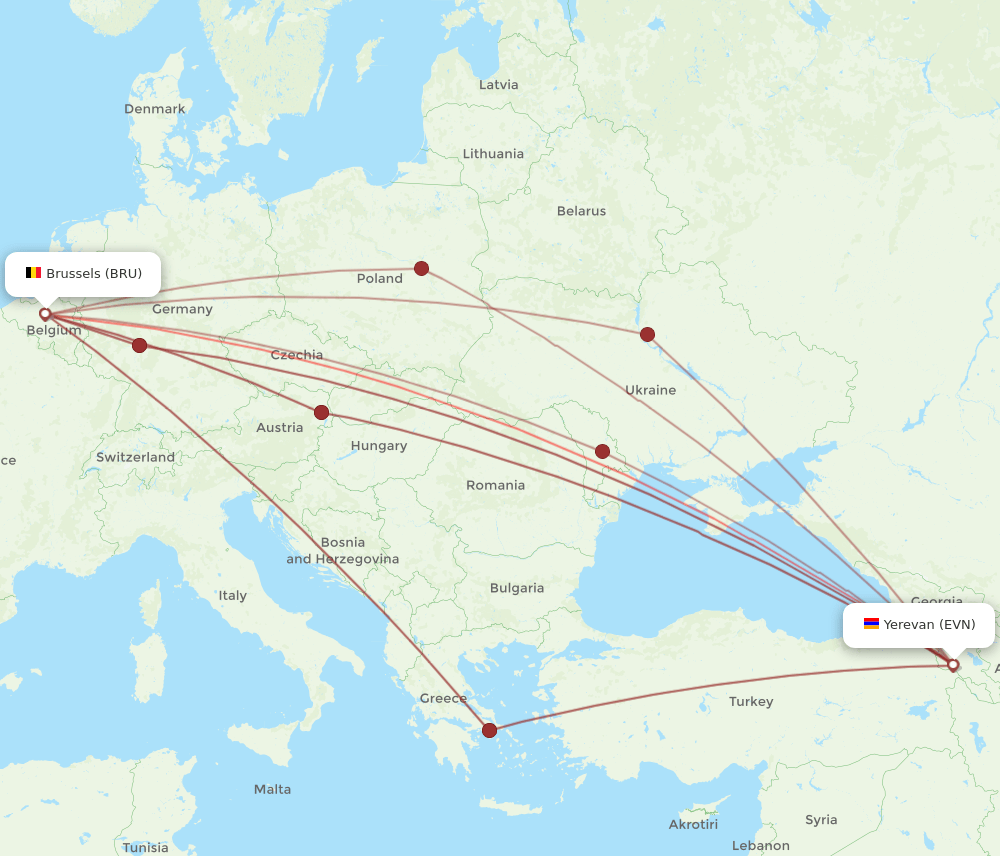 EVN-BRU flight routes