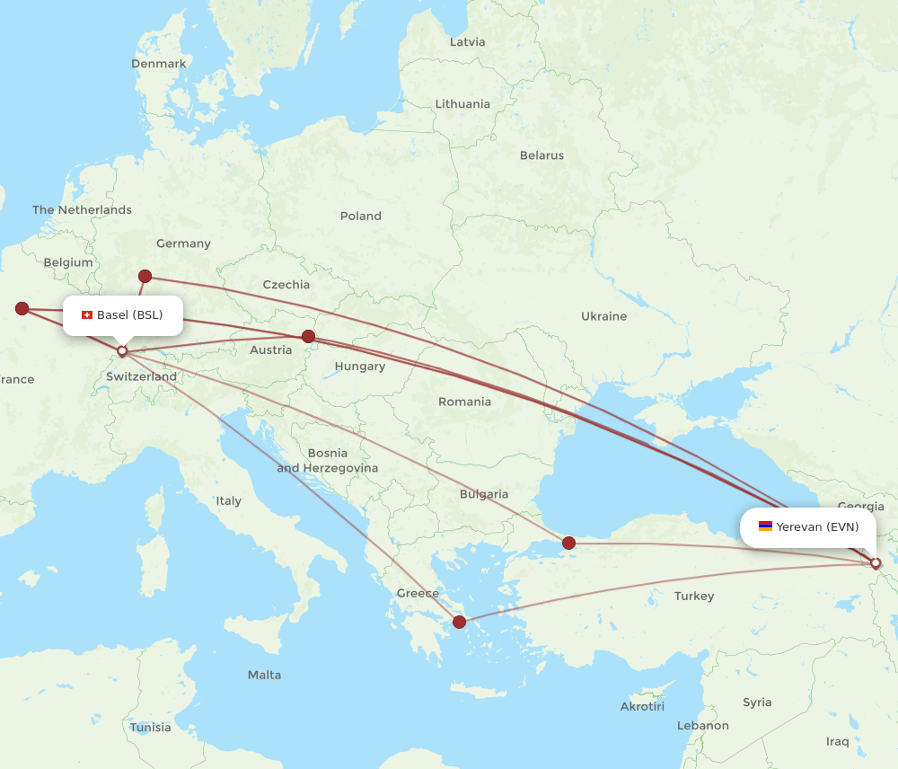 EVN-BSL flight routes