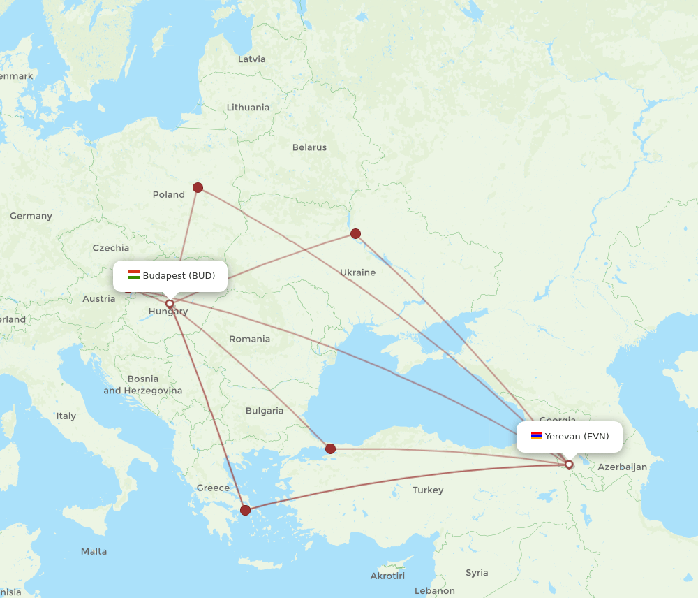 EVN-BUD flight routes