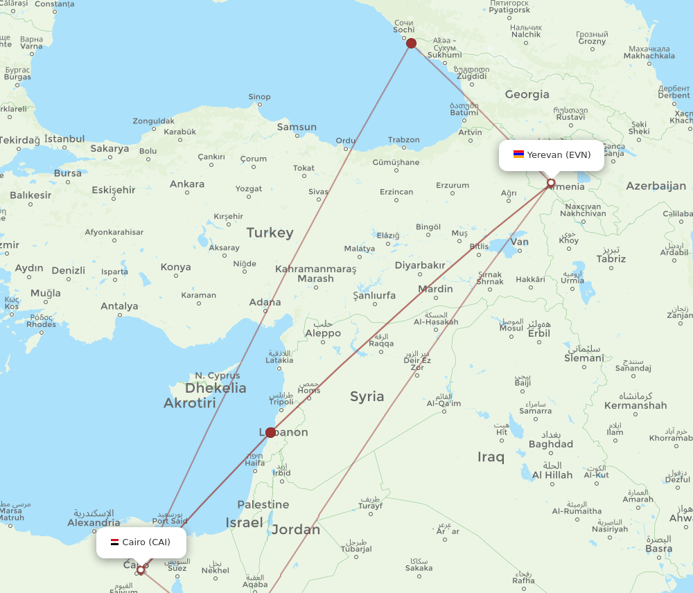 EVN to CAI flights and routes map