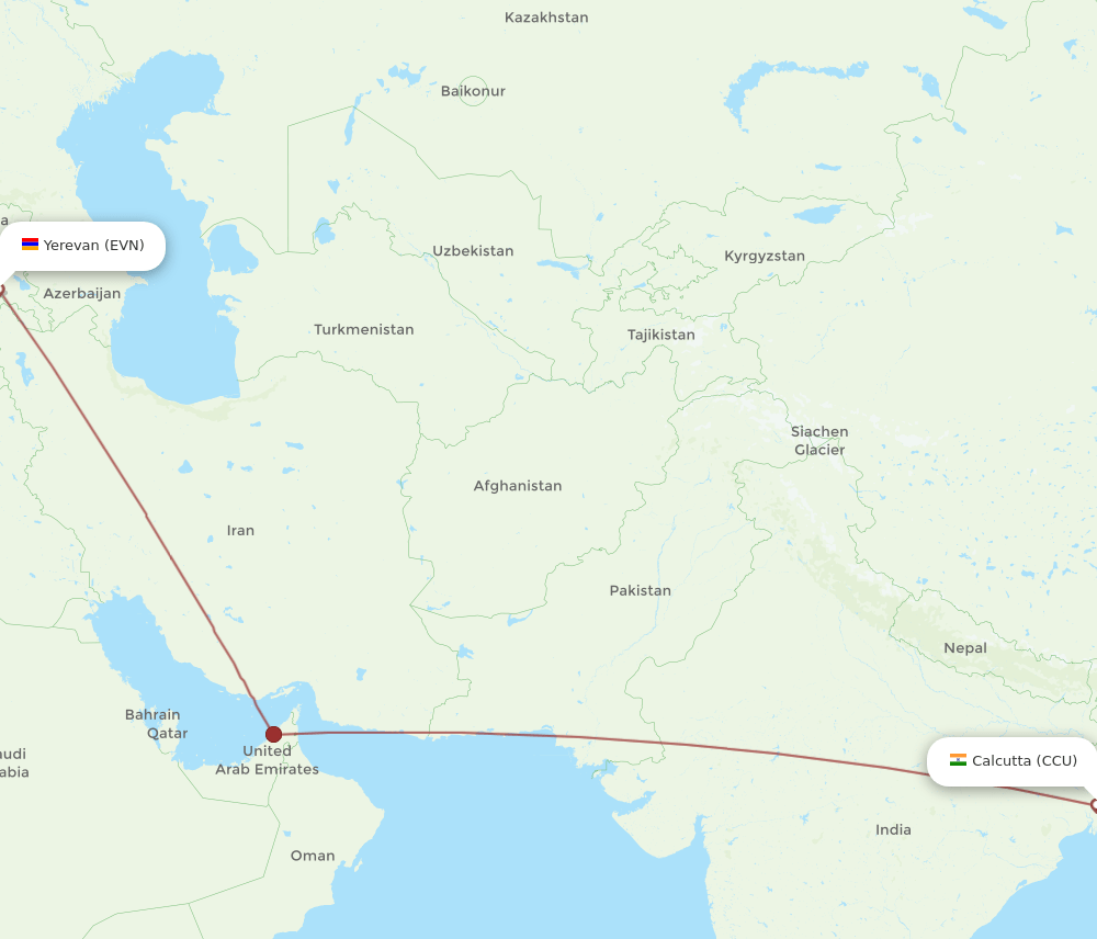 EVN-CCU flight routes