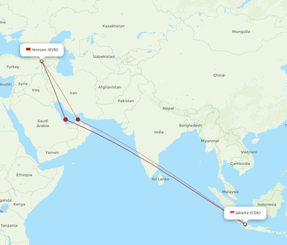 EVN-CGK flight routes
