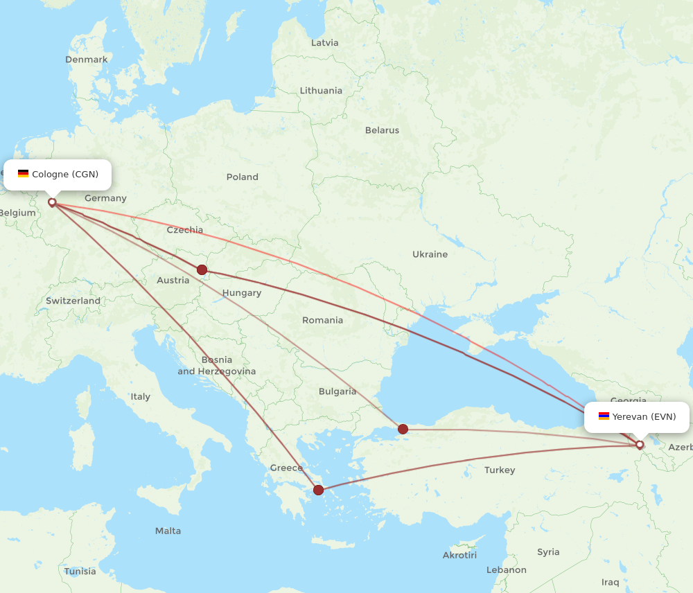 EVN to CGN flights and routes map