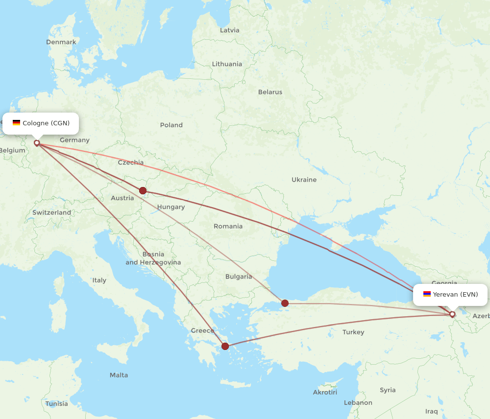 EVN-CGN flight routes