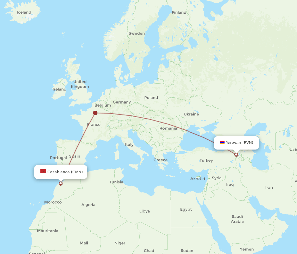 EVN to CMN flights and routes map