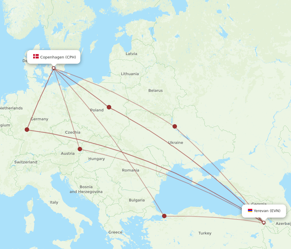 EVN-CPH flight routes