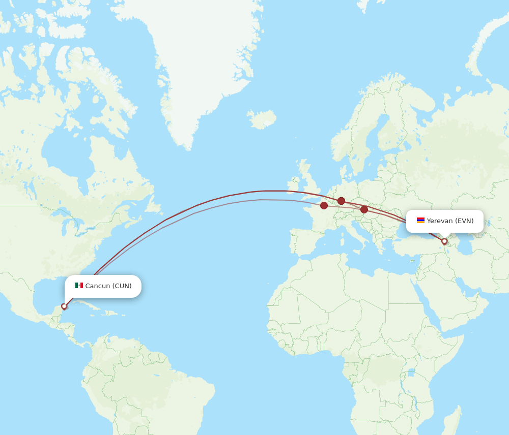 EVN-CUN flight routes