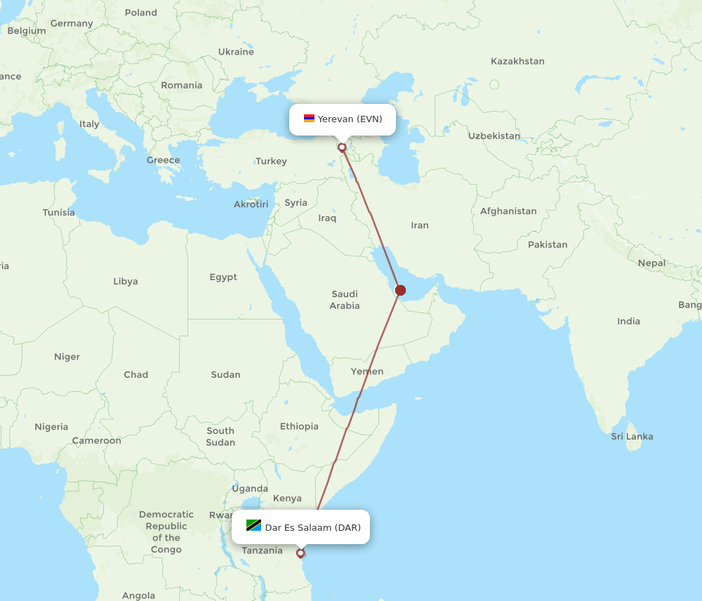 EVN-DAR flight routes
