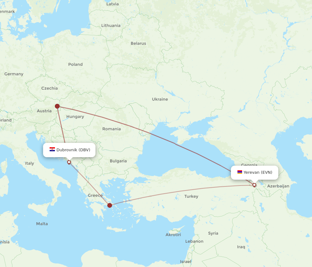 EVN-DBV flight routes