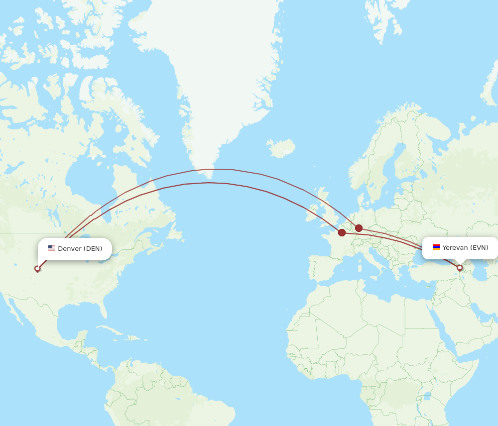 EVN to DEN flights and routes map