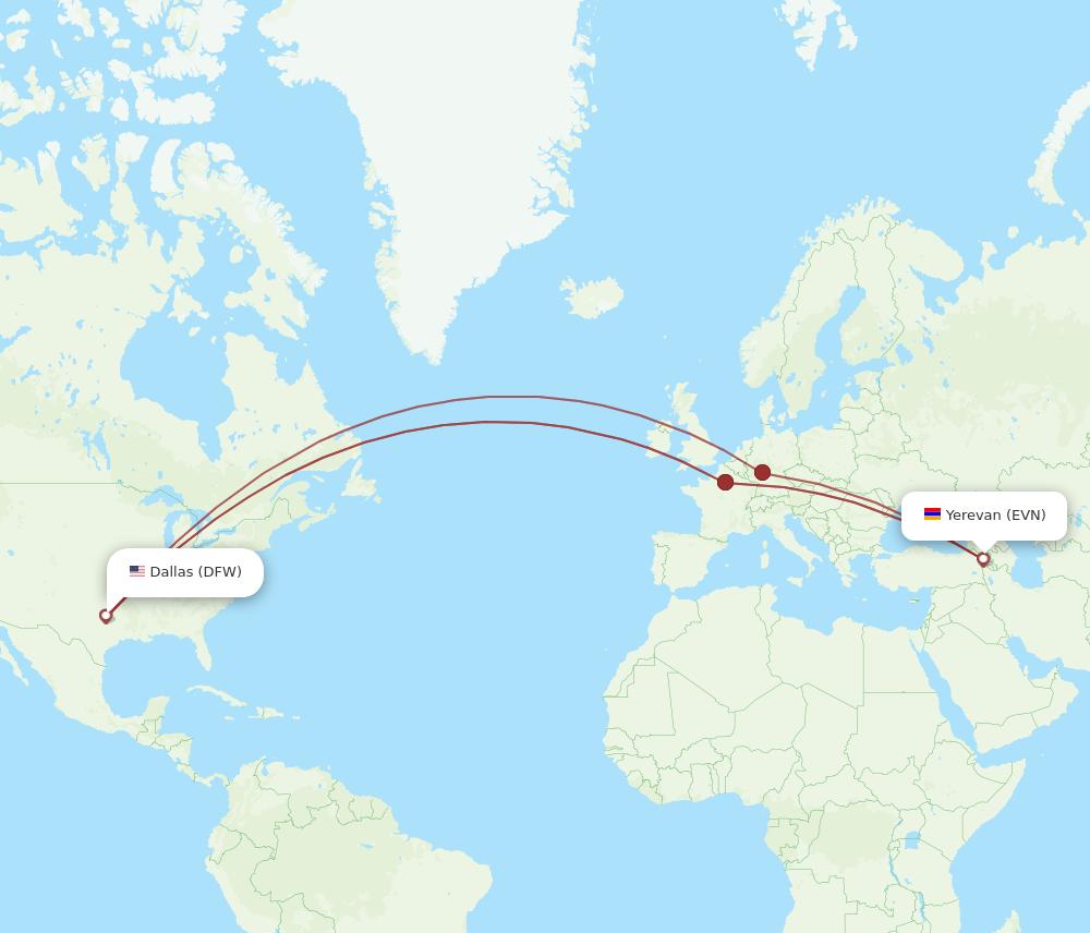 EVN-DFW flight routes