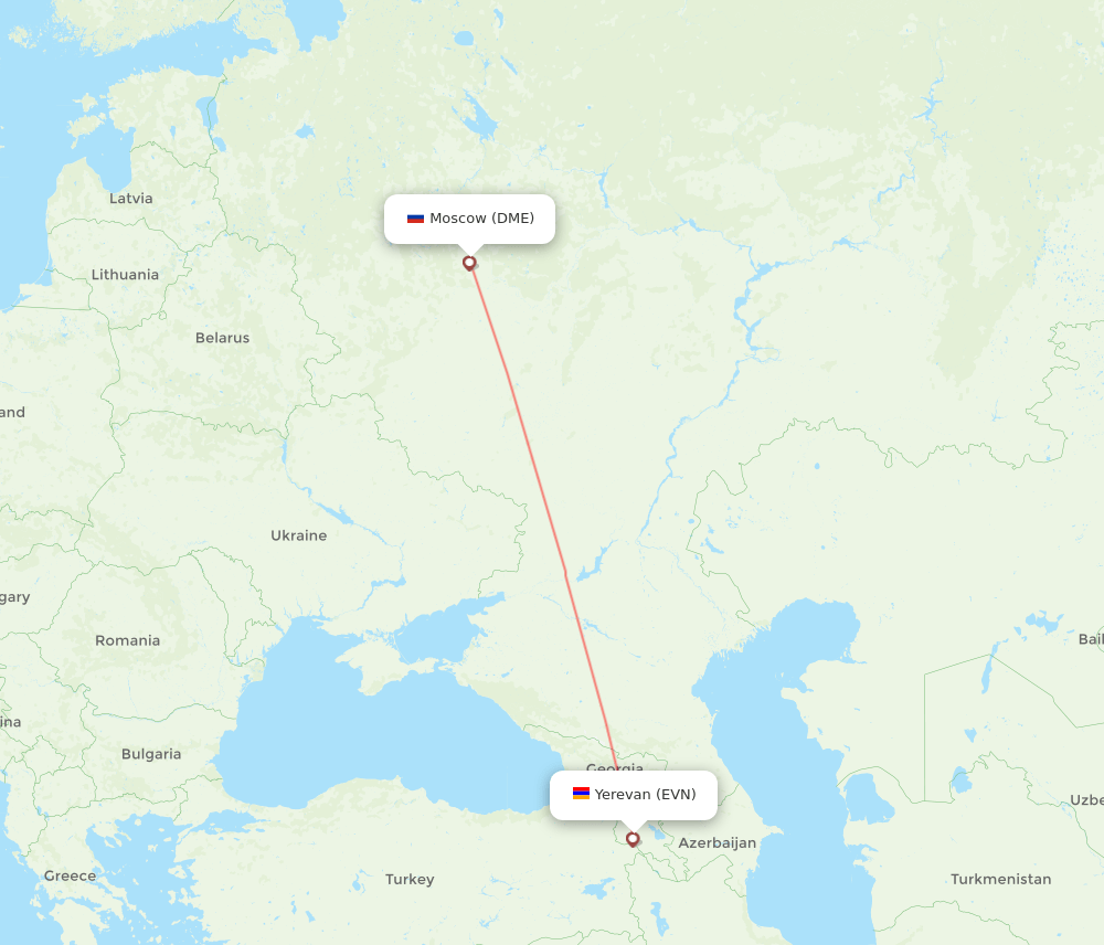 Yerevan - Moscow route map and flight paths