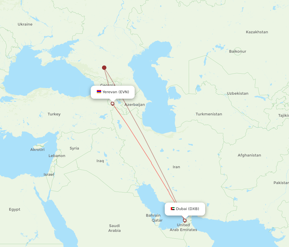 EVN to DXB flights and routes map