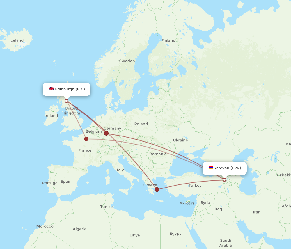 EVN to EDI flights and routes map