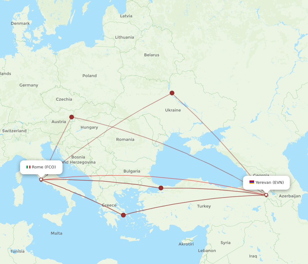 EVN-FCO flight routes