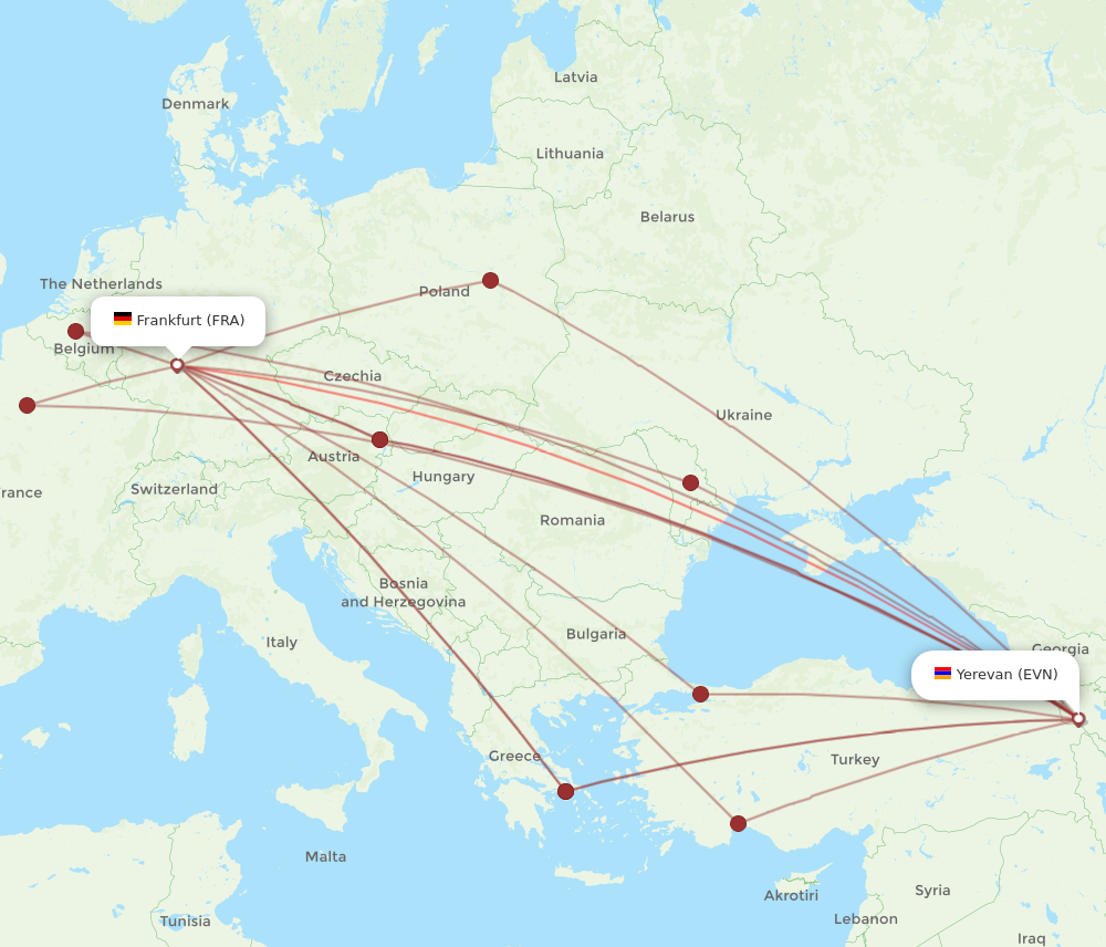 EVN to FRA flights and routes map