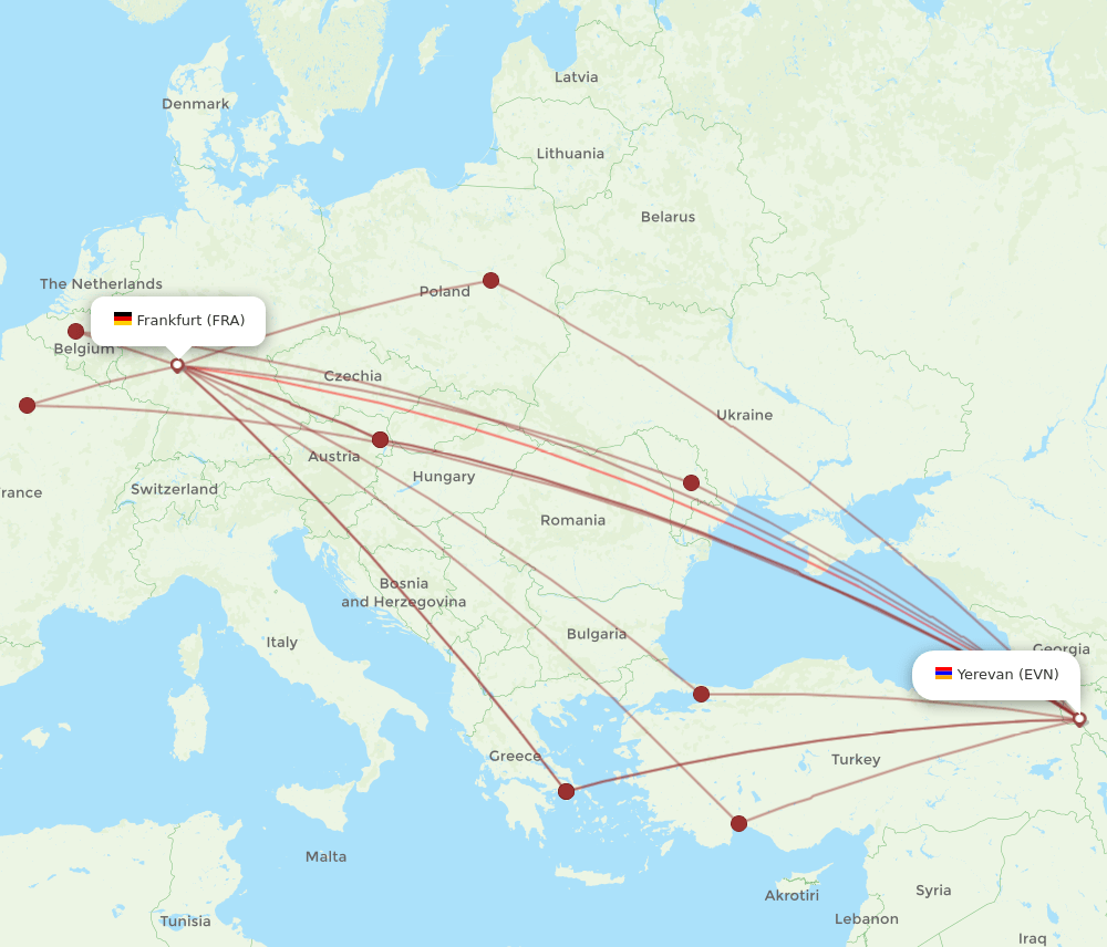 EVN-FRA flight routes