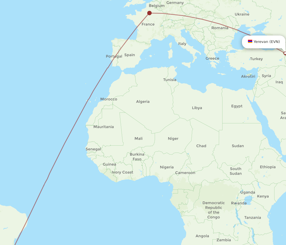 EVN to GIG flights and routes map