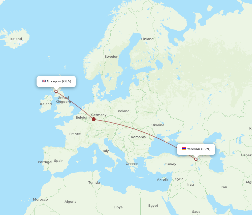 EVN to GLA flights and routes map