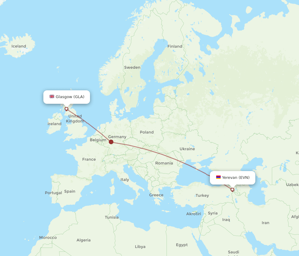 EVN-GLA flight routes