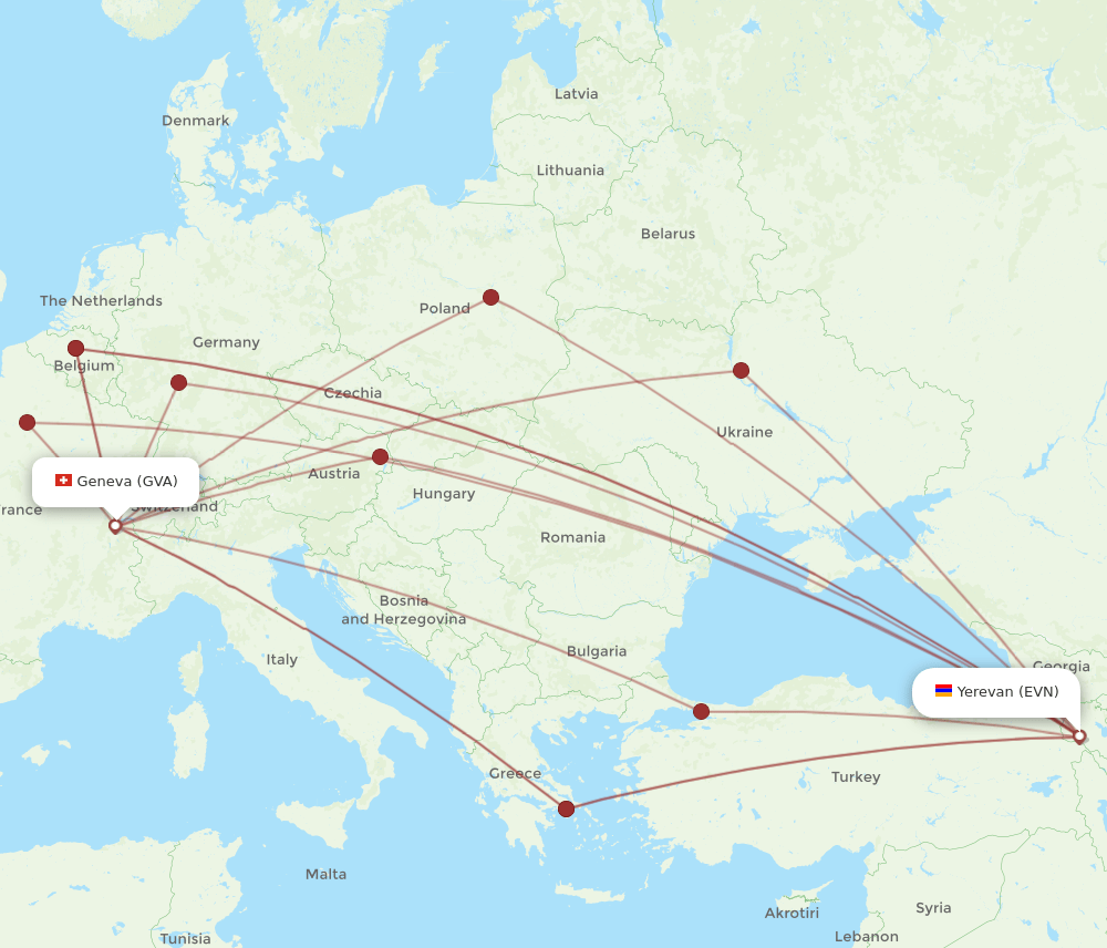 EVN to GVA flights and routes map
