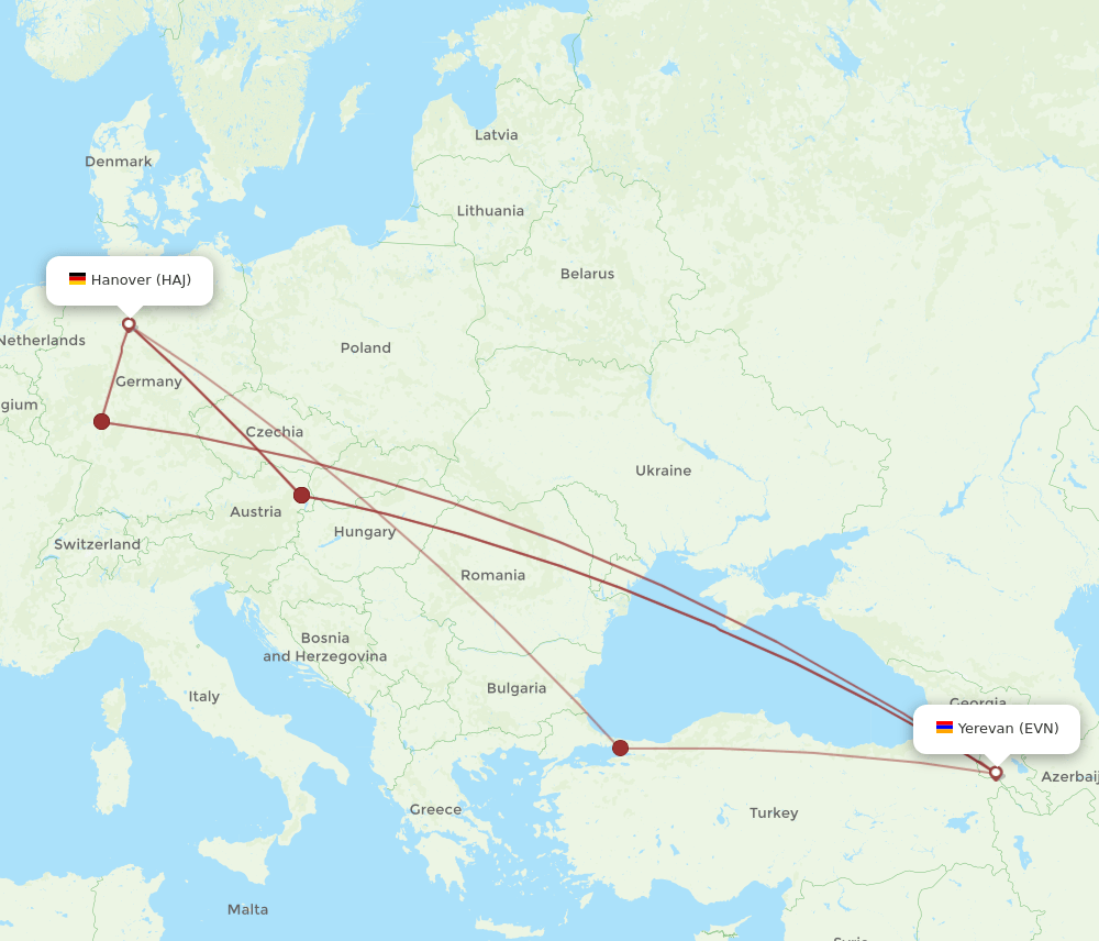 EVN to HAJ flights and routes map