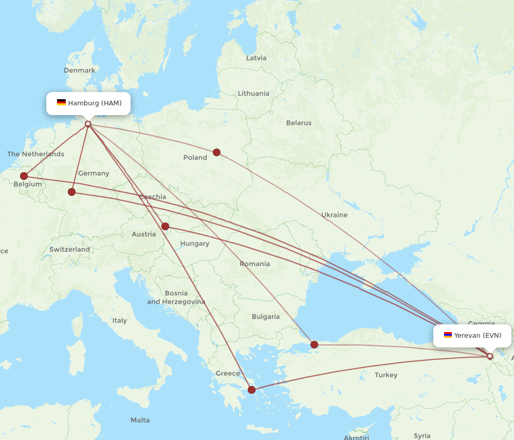 EVN to HAM flights and routes map