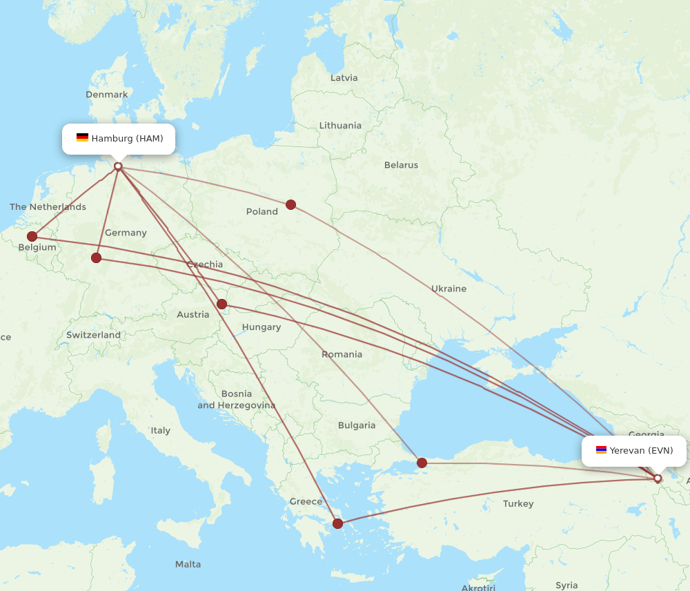 EVN-HAM flight routes