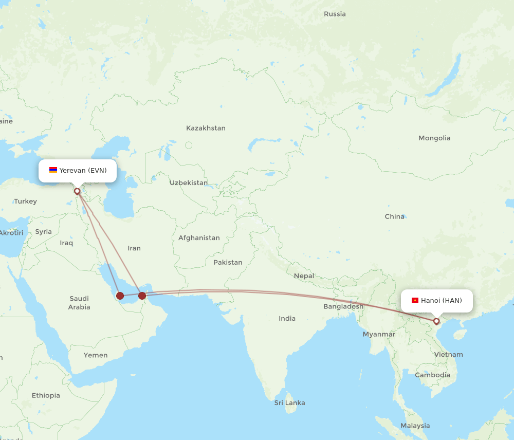 EVN-HAN flight routes