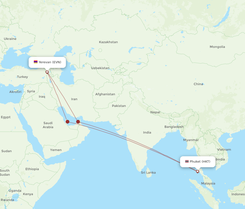 EVN-HKT flight routes