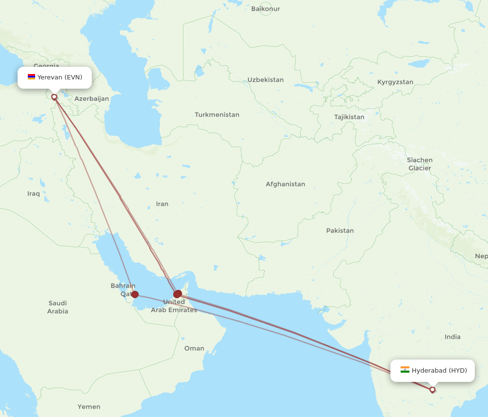 EVN-HYD flight routes