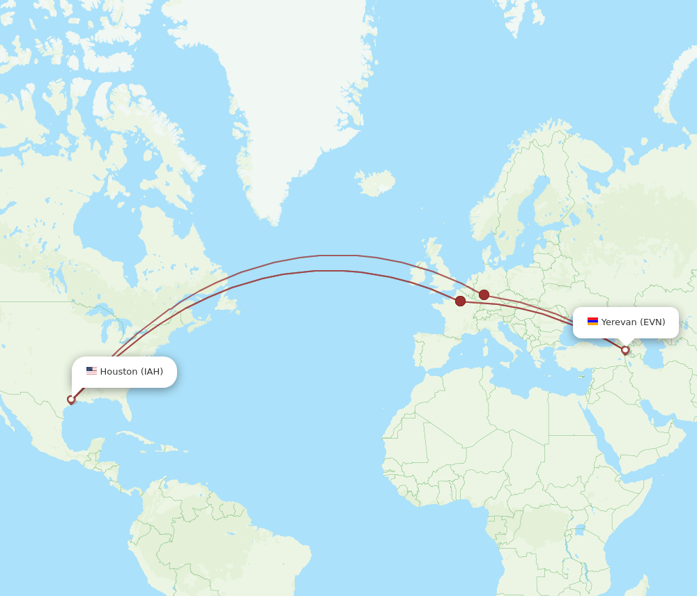 EVN to IAH flights and routes map