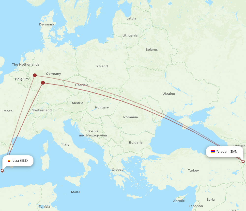 EVN-IBZ flight routes
