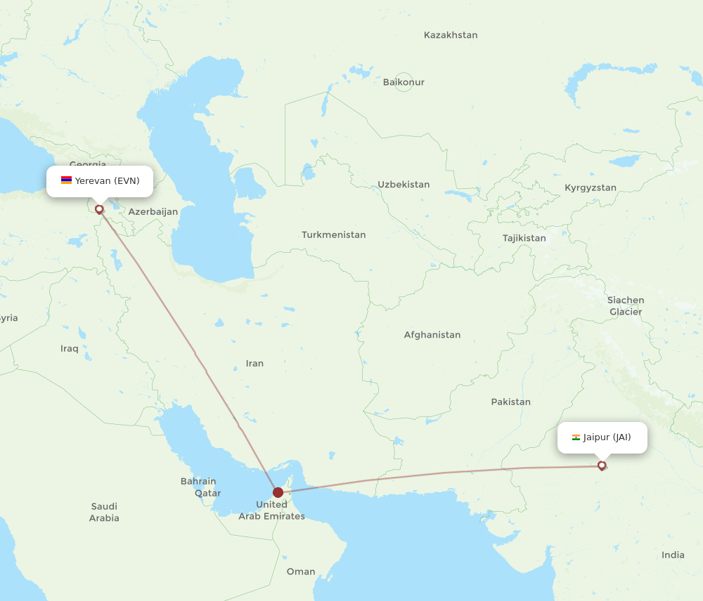 EVN to JAI flights and routes map