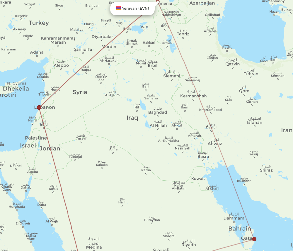 EVN to JED flights and routes map
