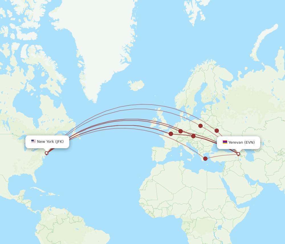 EVN-JFK flight routes