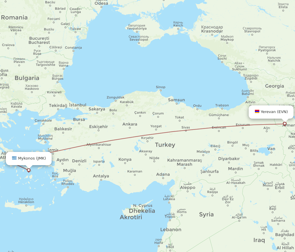 EVN-JMK flight routes