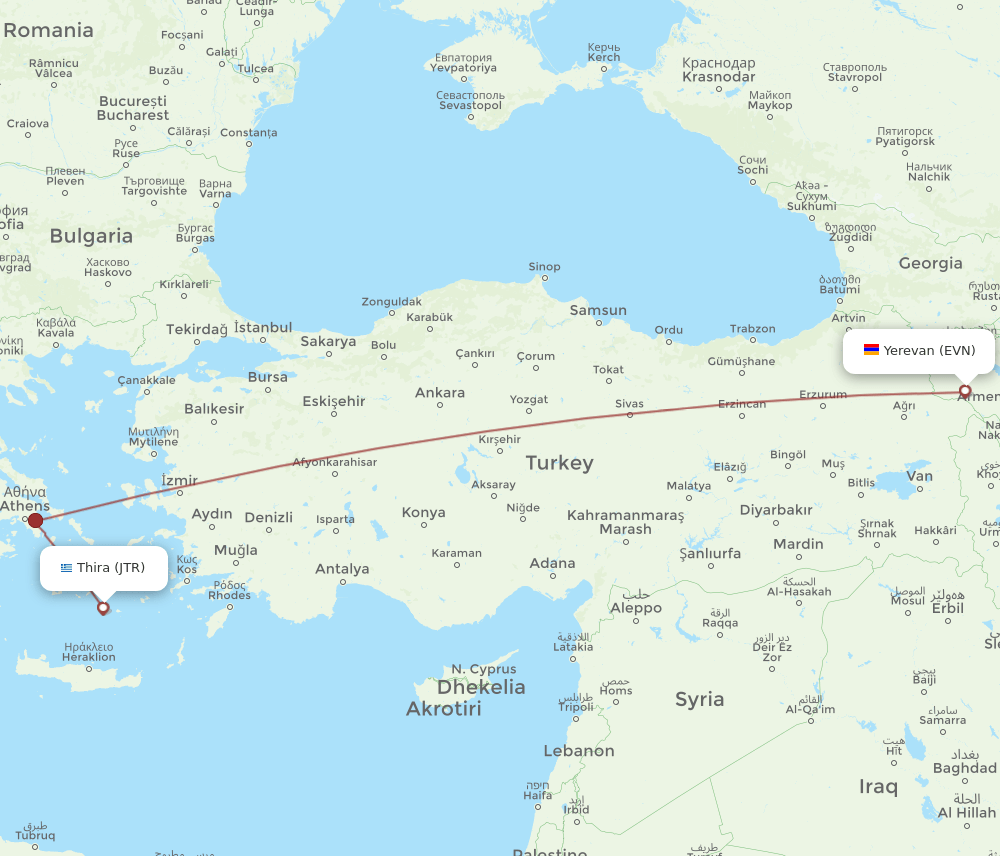 EVN-JTR flight routes