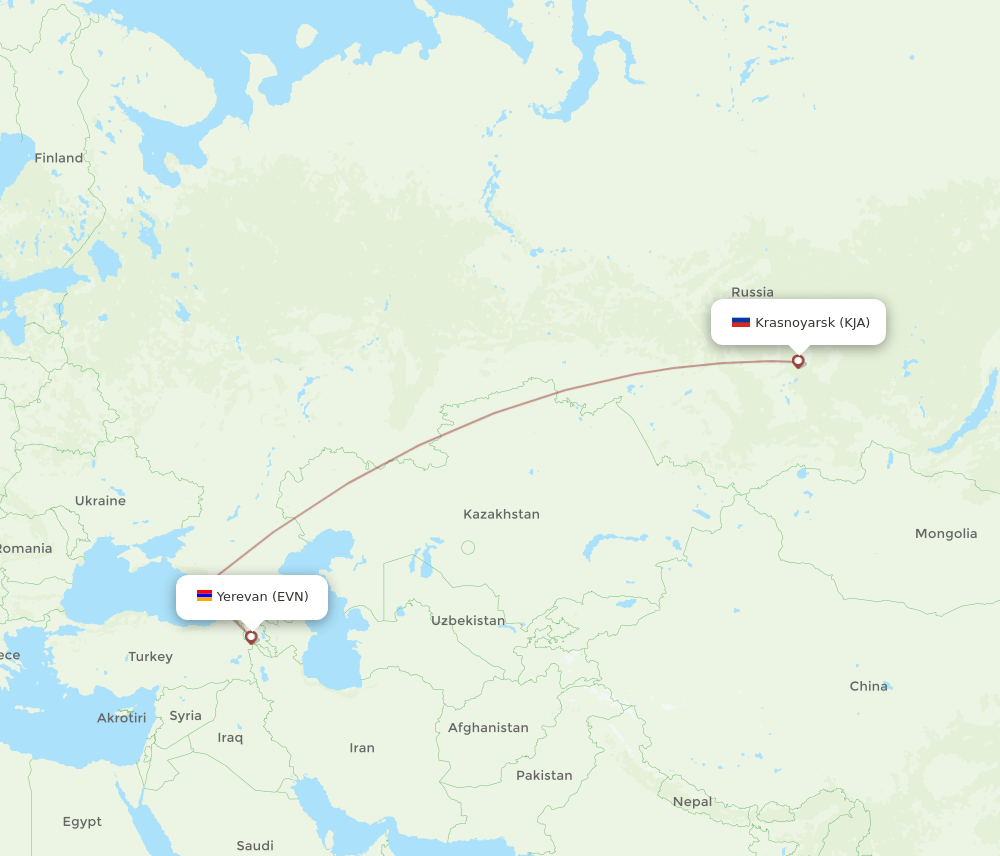 EVN-KJA flight routes