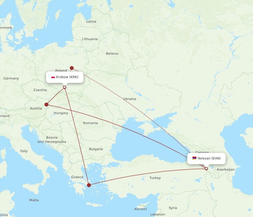 EVN-KRK flight routes