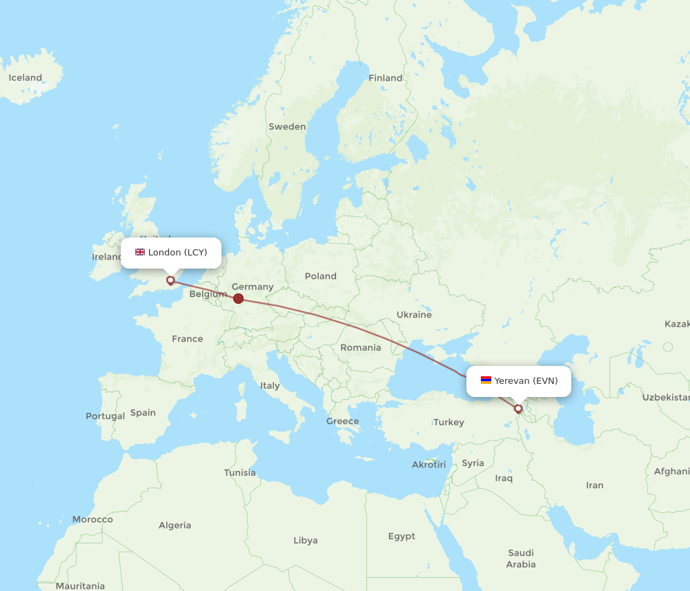 EVN to LCY flights and routes map