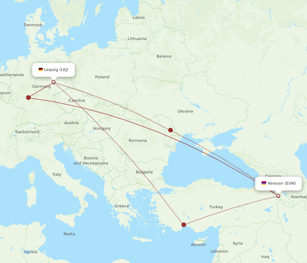 EVN-LEJ flight routes