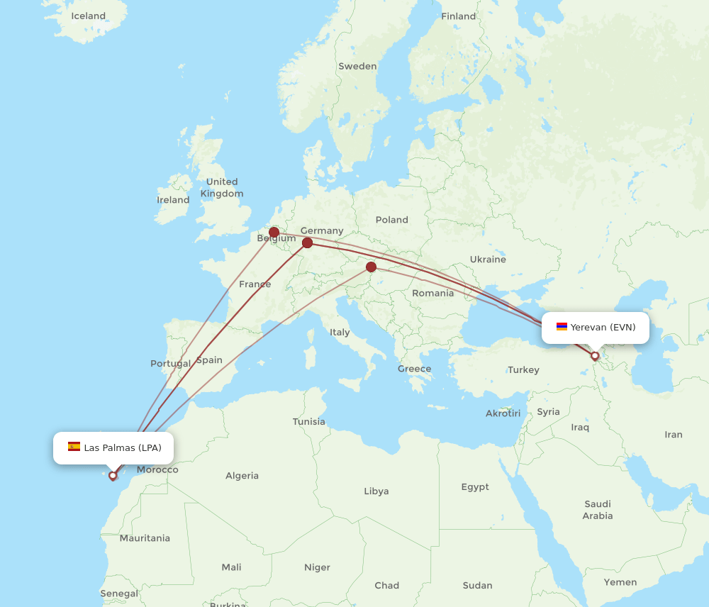 EVN to LPA flights and routes map