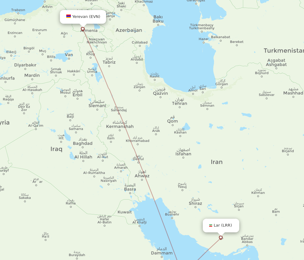 Lar - Yerevan route map and flight paths