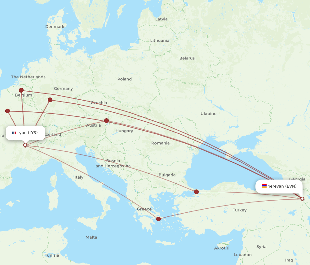 EVN to LYS flights and routes map