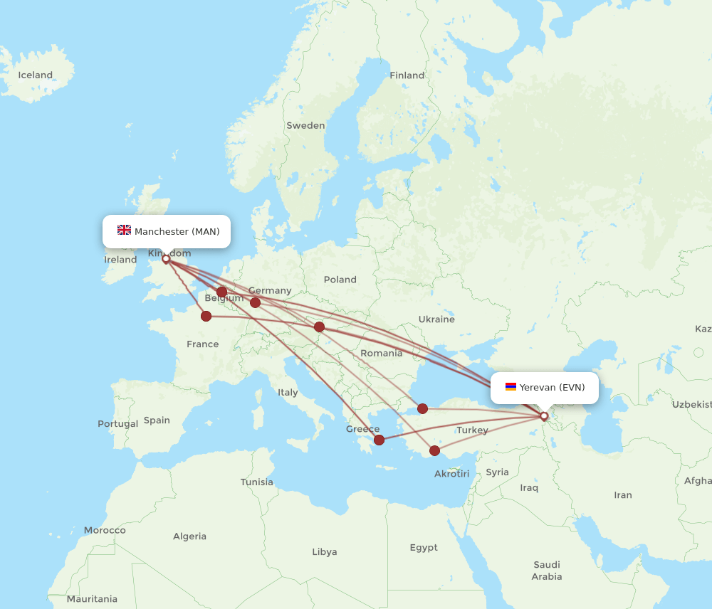 EVN-MAN flight routes
