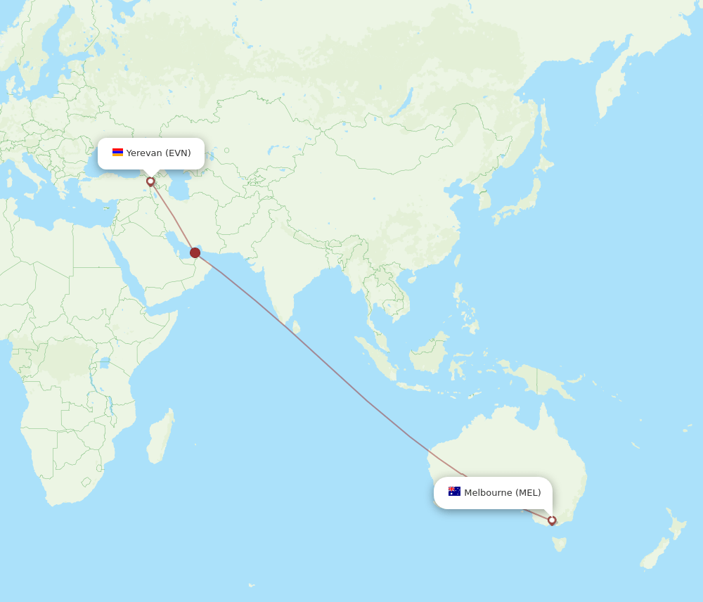 EVN to MEL flights and routes map